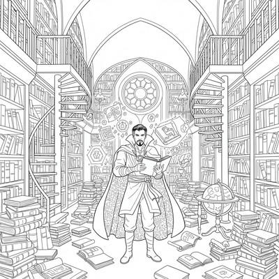 Doctor Strange i bibliotek fullt av böcker