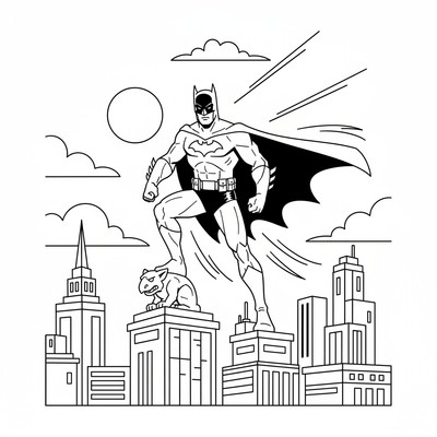 Batman som står på ett hustak i Gotham