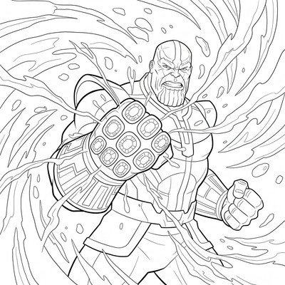 Thanos som knyter näven med lysande stenar