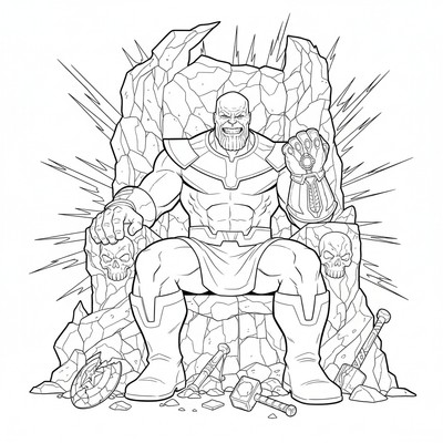 Thanos på en tron av sten