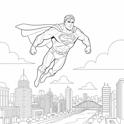 Superman som flyger över en stad
