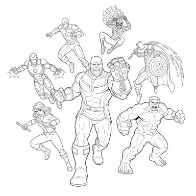 Thanos som möter flera hjältar samtidigt