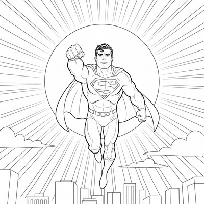 Superman i luften med solen bakom