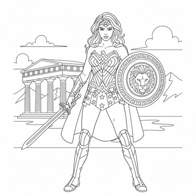 Wonder Woman med svärd och sköld