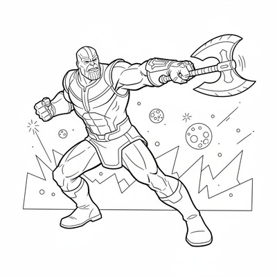 Thanos som kastar sin yxa