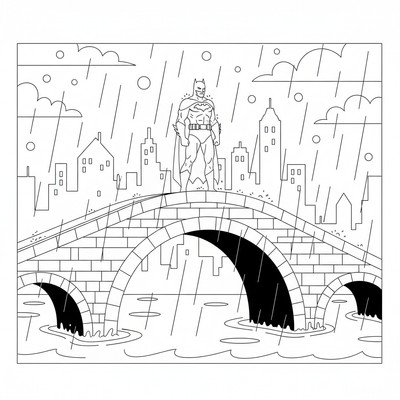 Batman på bro i regnig natt