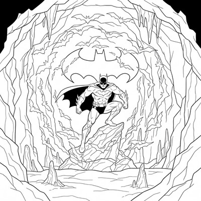 Batman i en grotta med fladdermöss runtom