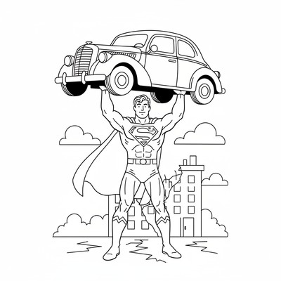 Superman som lyfter en bil