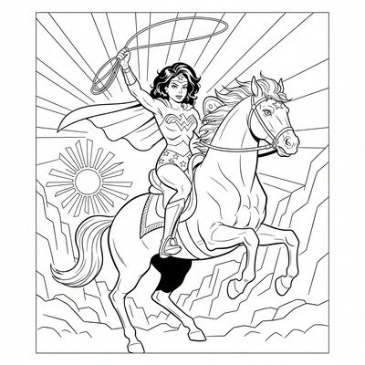 Wonder Woman som rider på häst