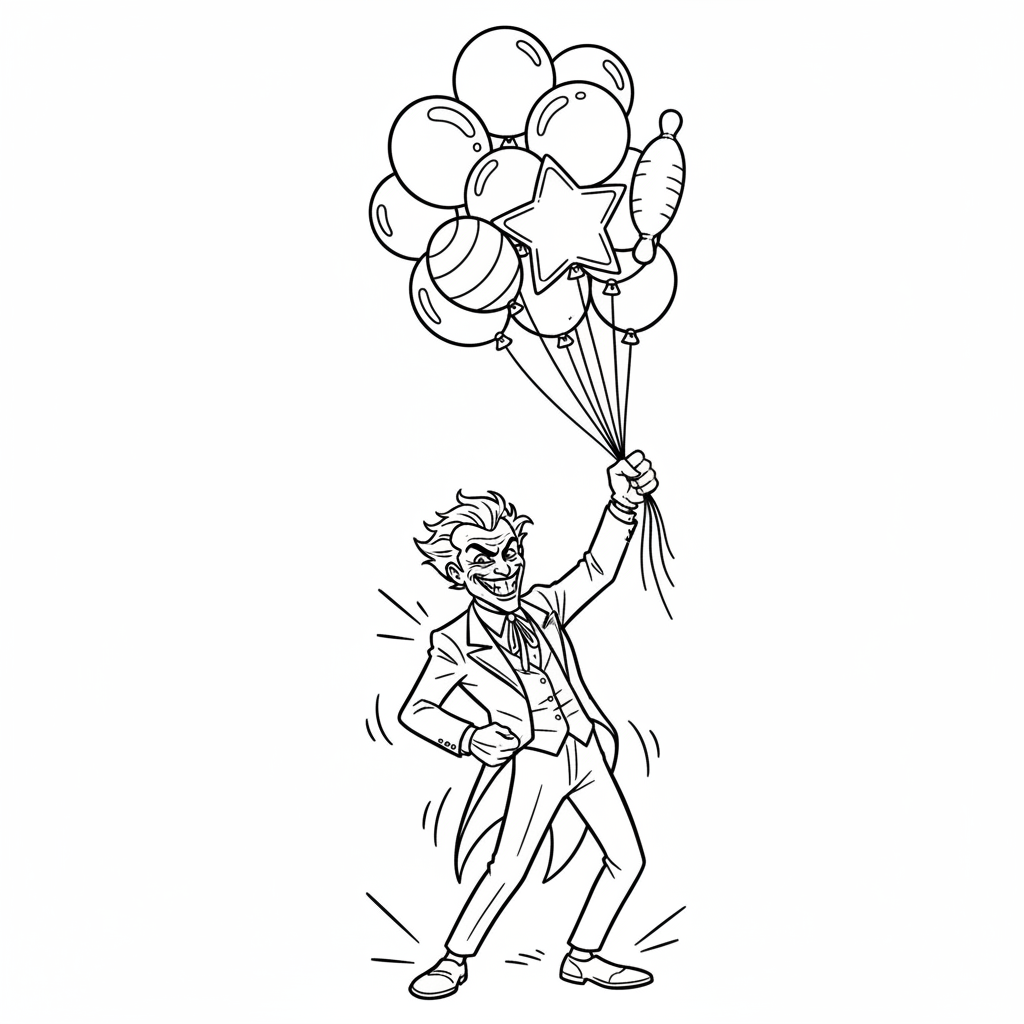 Joker som håller ballonger i ena handen
