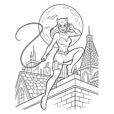 Catwoman som sitter på en hustakskant