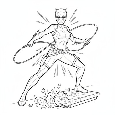 Catwoman i stridsställning med piska