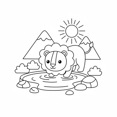 Lejon som dricker vid ett vattenhål