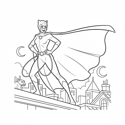 Catwoman som poserar med manteln svepande