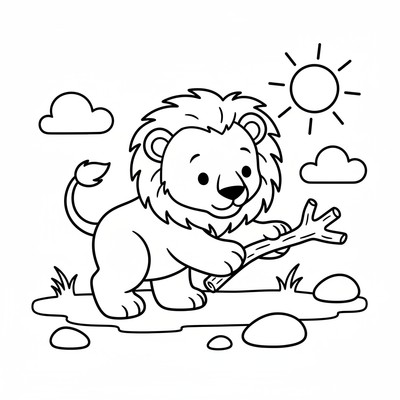 Lejonunge som leker med en pinne