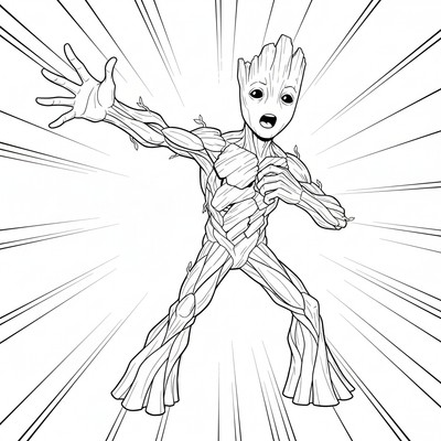 Groot som säger ”I am Groot” (utan text, bara gest)