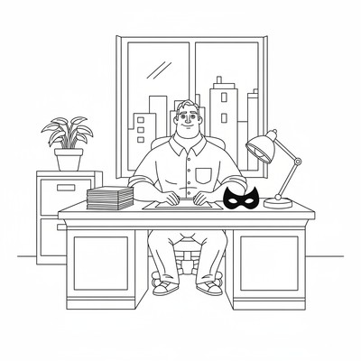 Mr. Incredible på kontor i vardagskläder