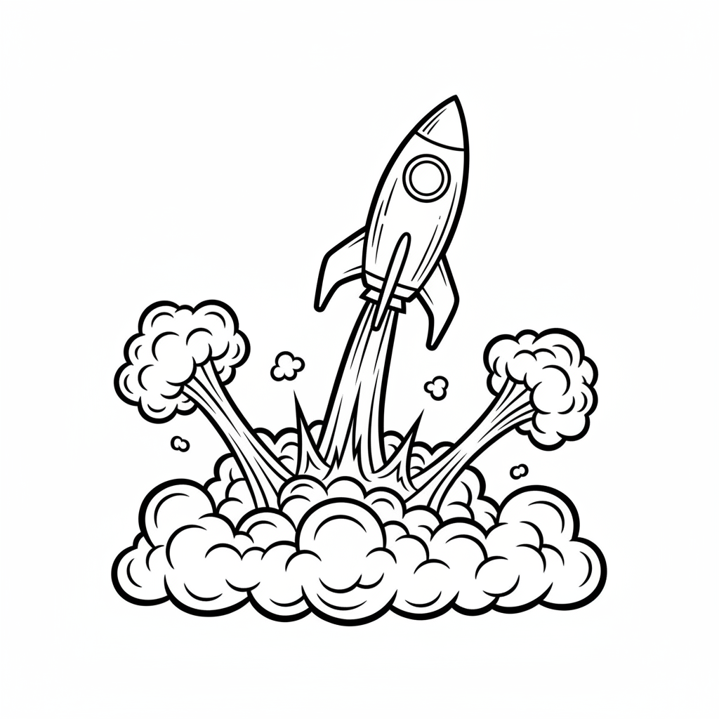 Rocket med explosionsmoln bakom sig