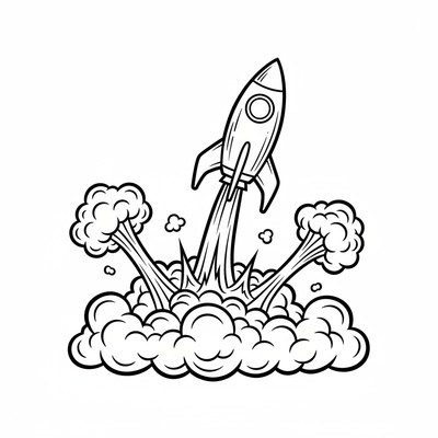 Rocket med explosionsmoln bakom sig