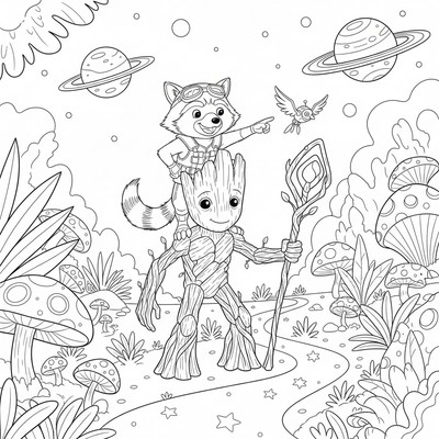 Rocket på äventyr tillsammans med Groot