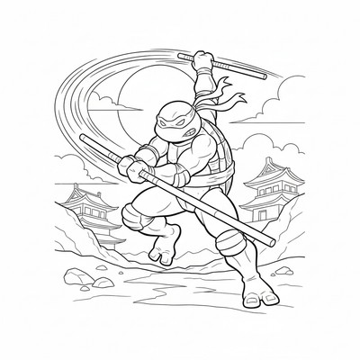 Donatello med sin bo-stav i kamp