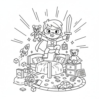 Toca Boca-figur i sovrum med leksaker