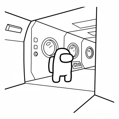 Among Us-figur som går i rymdskepp