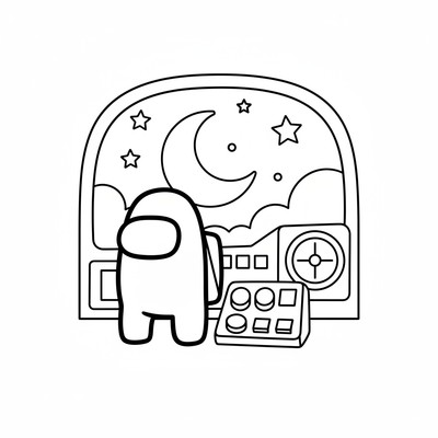 Among Us-figur vid knappar i cockpit