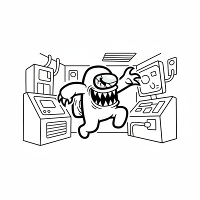 Among Us Impostor som attackerar i mörkt rum