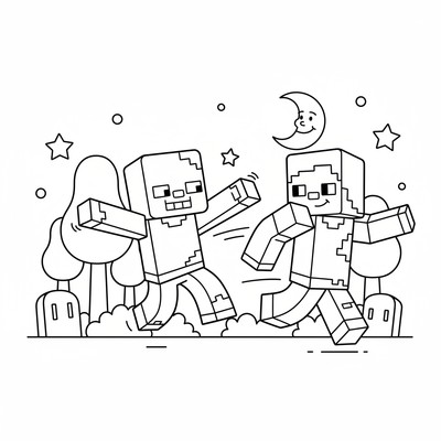 Minecraft Zombie som jagar spelare i natten