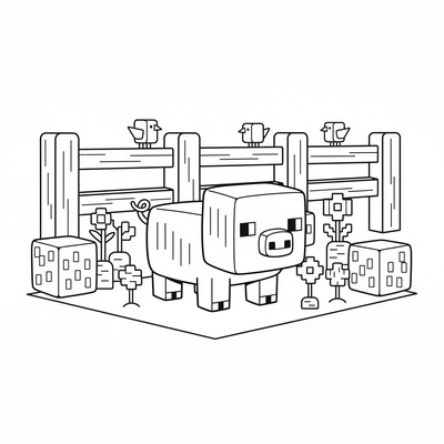 Minecraft gris i hage med trästaket