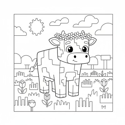 Minecraft ko på grön äng