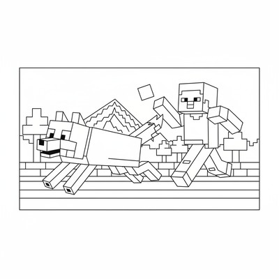 Minecraft varg som springer bredvid spelare