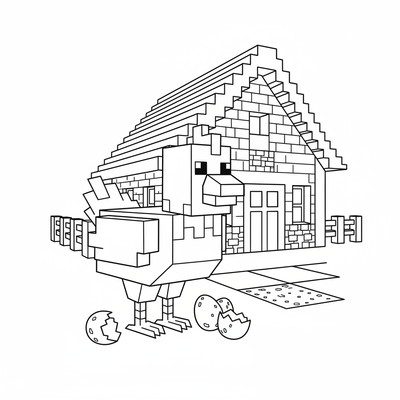 Minecraft höna vid bondgård med ägg på marken