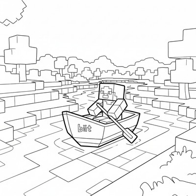 Minecraft båt på flod med spelare i