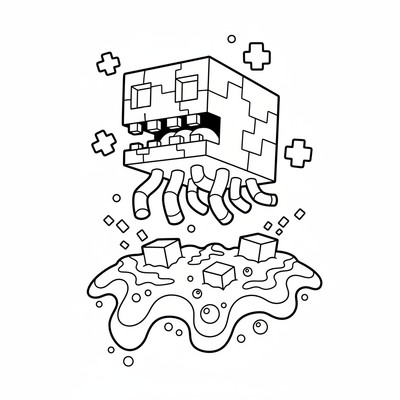 Minecraft Ghast som svävar över lava