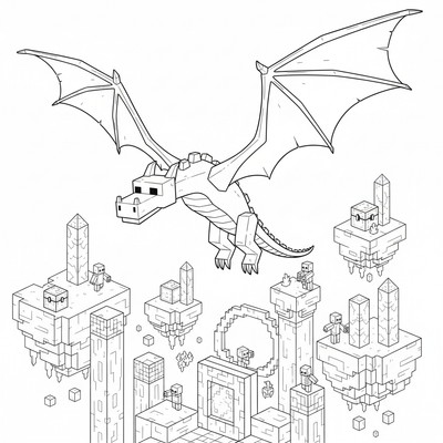 Minecraft Enderdraken som flyger över The End