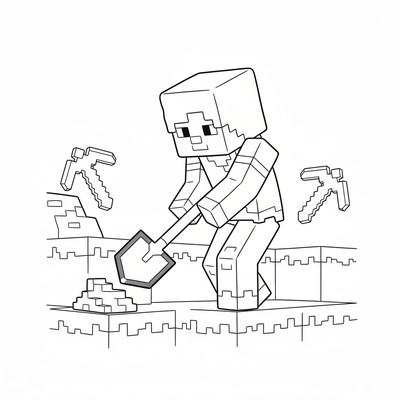 Minecraft Alex som gräver med järnspade