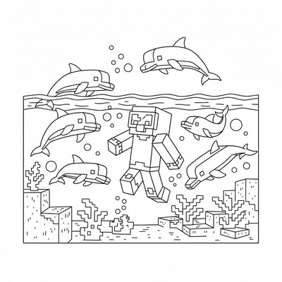 Minecraft delfiner som simmar runt spelare