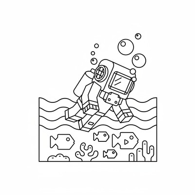 Minecraft karaktär som dyker i hav med hjälm