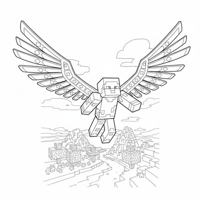 Minecraft karaktär med Elytra som flyger