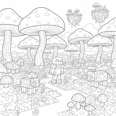 Minecraft spelare i svampbiom med Mooshroom-kor