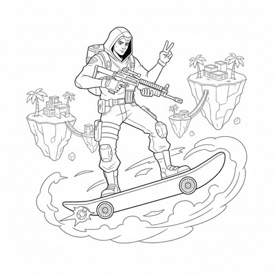 Fortnite spelare på hoverboard i luften