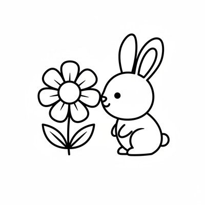 Kanin som nosar på en blomma