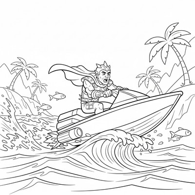 Fortnite karaktär på motorbåt