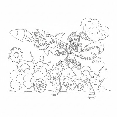 League of Legends Jinx som skjuter raketkastare