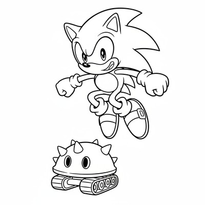 Sonic som hoppar över en fiende