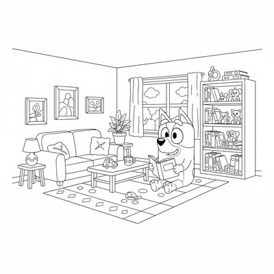 Bluey i vardagsrummet