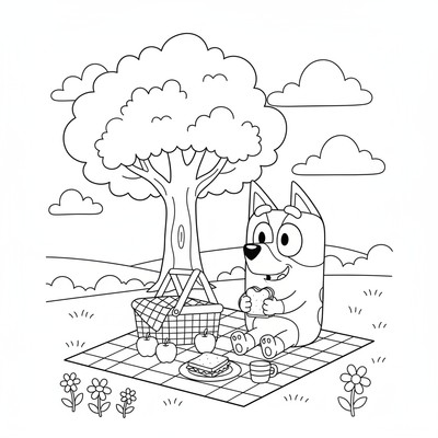 Bluey på picknickfilt