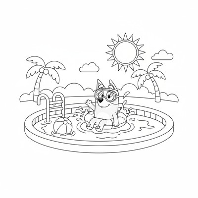 Bluey som badar i pool